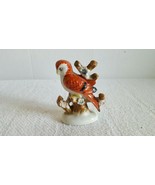 Vintage Ceramic Porcelain Red Parrot Bird Figurine Perching on Flowering... - $7.99