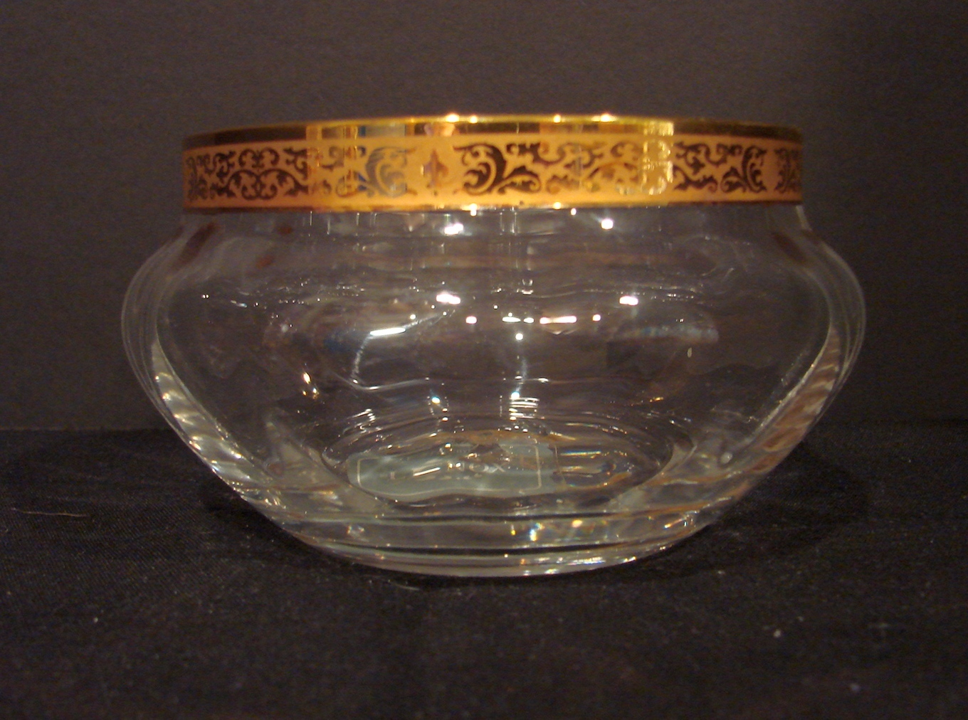 LenoxCrystal Glass Bowl Dish with 24K Gold Lace Top Rim Band Trim