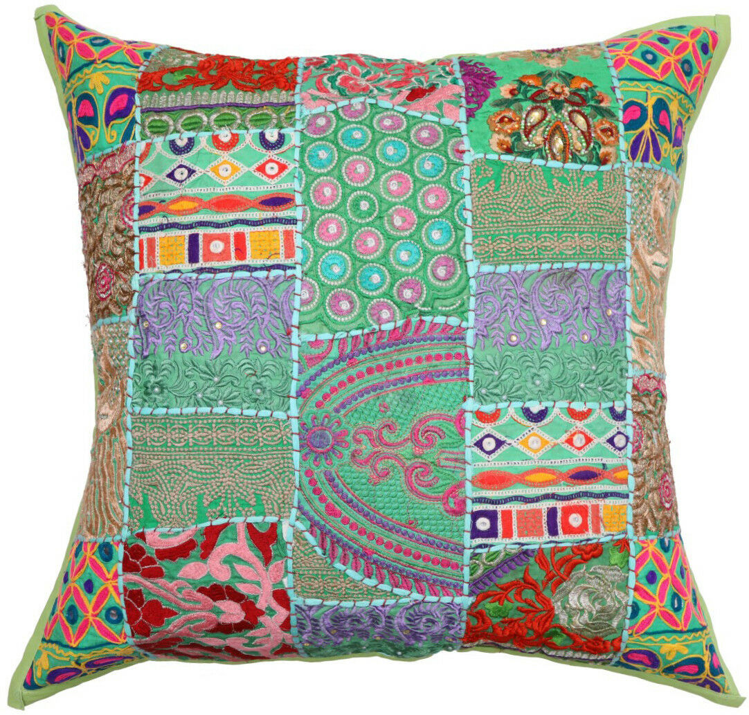 24 Green Embroidered Decorative Patchwork Pillow Cushion Cover Bohemian Decor