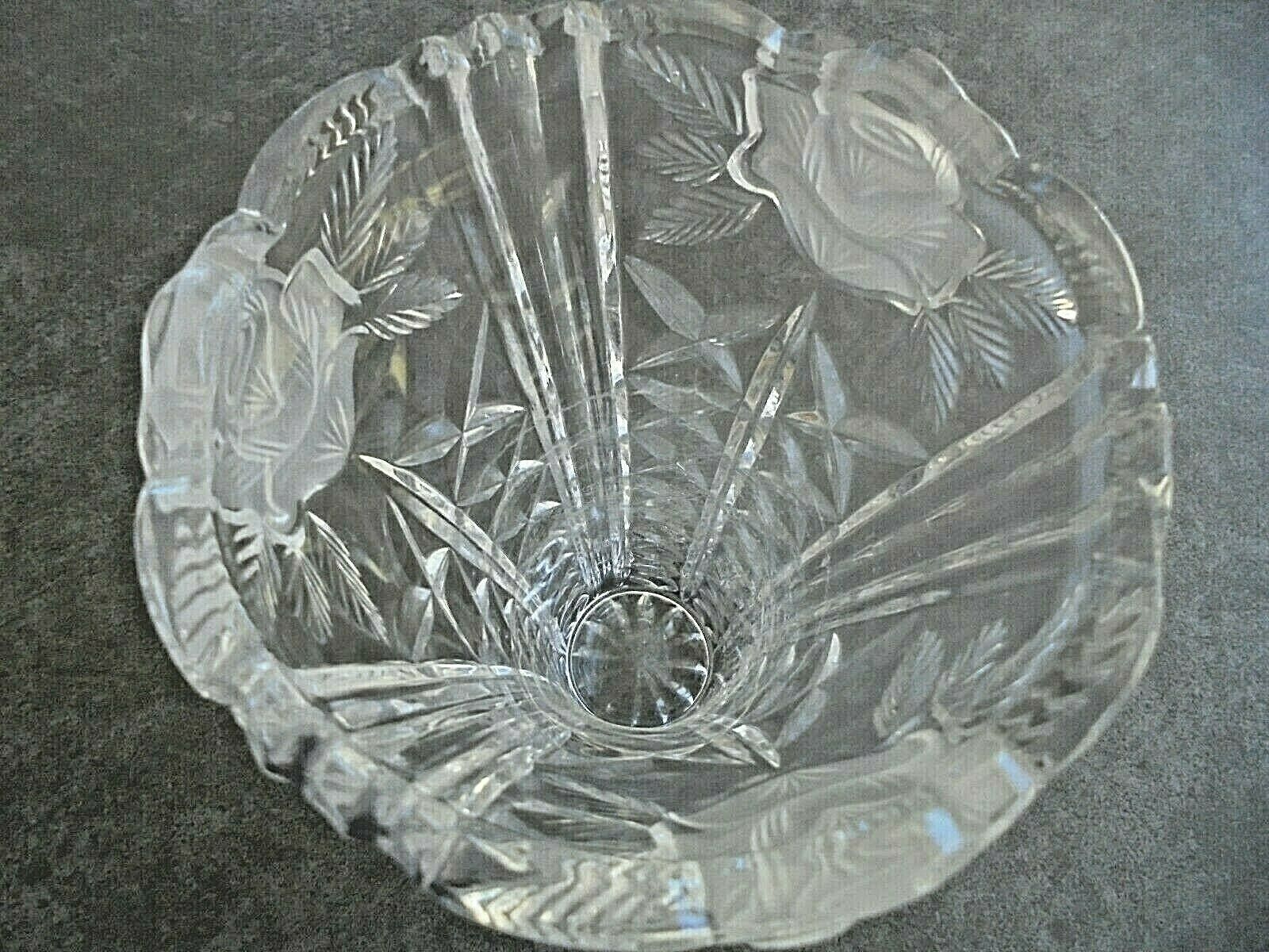 Crystal Flower Vase 8" Tall Frosted Roses Vases