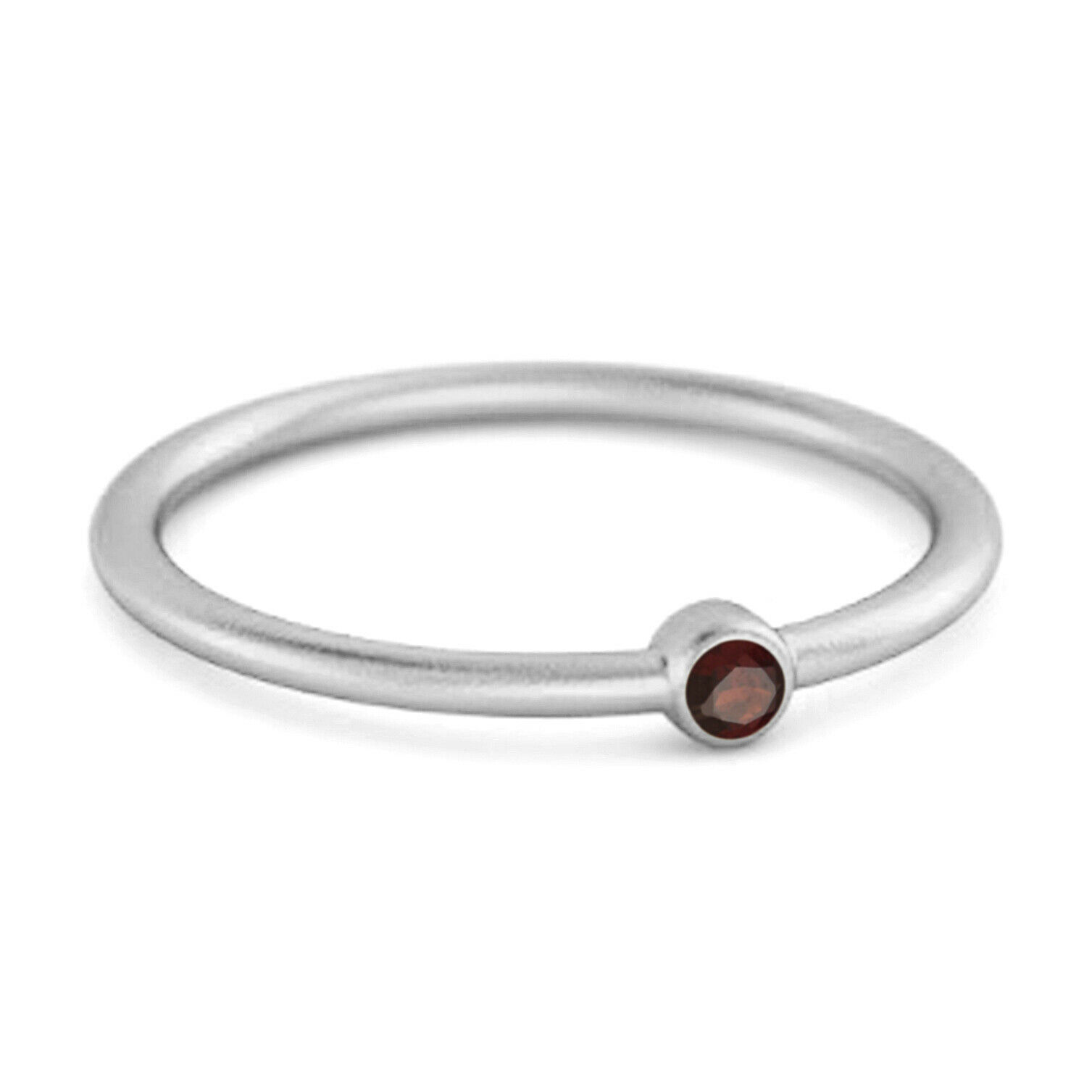 Solitaire 9k White Gold 0.1 Cts Red Garnet Stackable Tiny Ring