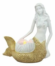 Ebros Under The Sea Nautical Golden Mermaid Votive Candle Holder Statue ... - $22.99