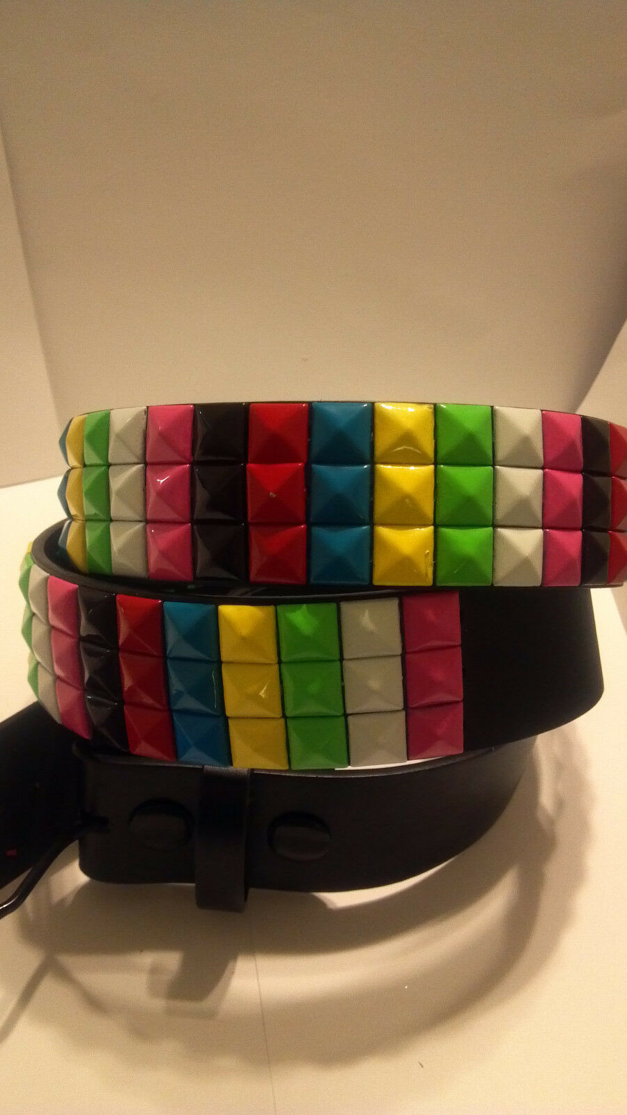 3 Row Metal Pyramid Studded Belt Mens Womens Punk Goth Emo Checkered