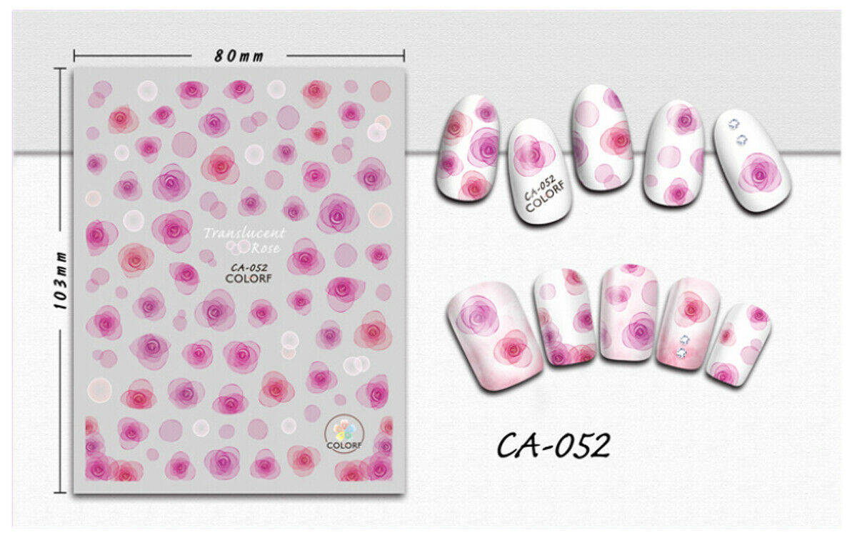 Nail Art 3D Decal Stickers Pink White Flowers CA052