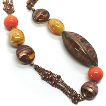 ROSE NECKLACE ORANGE YELLOW STRIPED BIG OVAL SPHERE MURANO GLASS MULTI WIRES image 2
