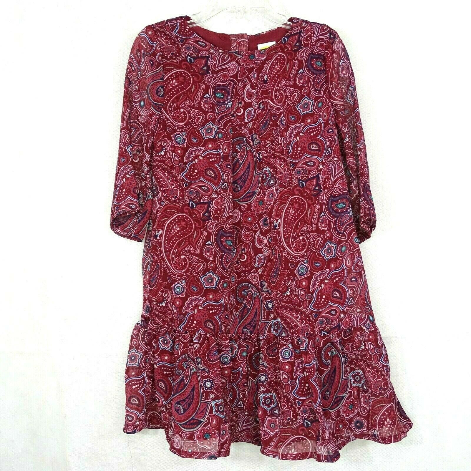 Crazy 8 Casual Dress Girls Size 5T 40-44 Lb Red Paisley Long Sleeve Button NEW