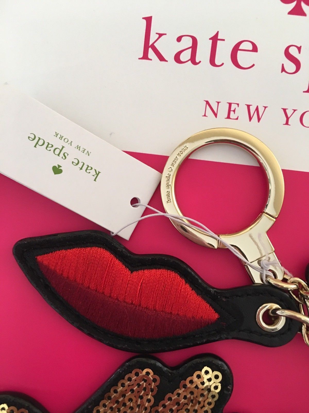 Bag Charm Fob GENUINE KATE SPADE Keyring HEART Purple Leather