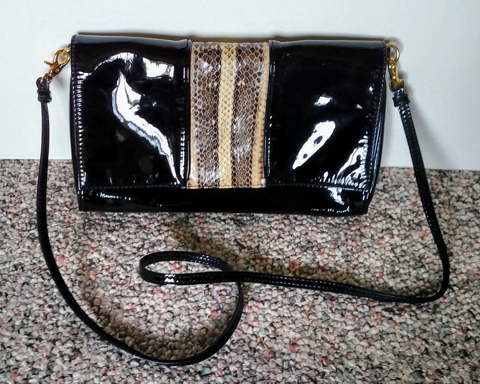 ** REDUCED ** Black Patent Leather & Snakeskin purse, clutch, over ...