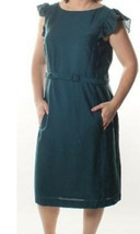 ANNE KLEIN Women&#39;s Solid Mallard Flutter Sleeve Crepe Green Casual Dress 8 - $31.23