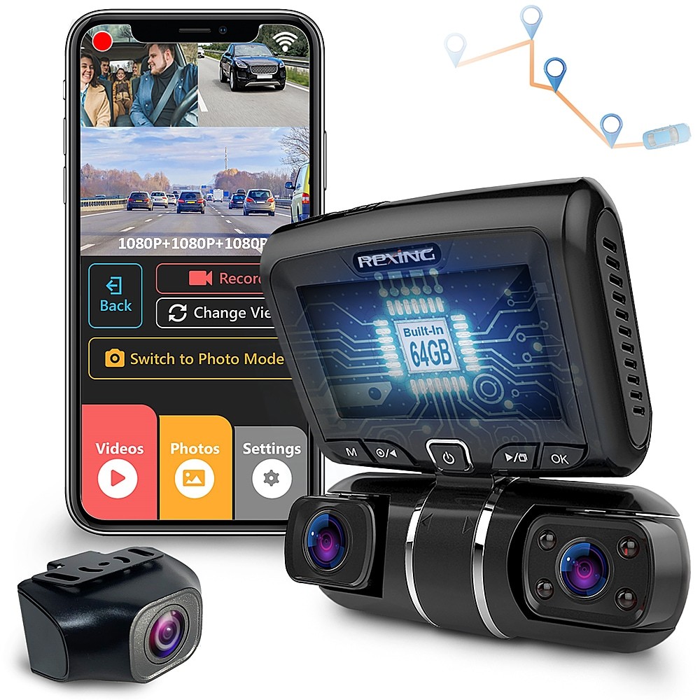Rexing S1 PRO 1080p 3-Channel Wi-Fi Dash Cam with Built-i