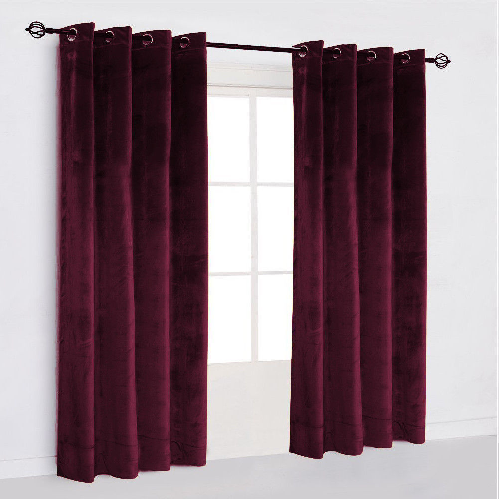 50"x95" Eyelet Grommet Sheen Velvet Curtain Drapes Lined Panels 2PC