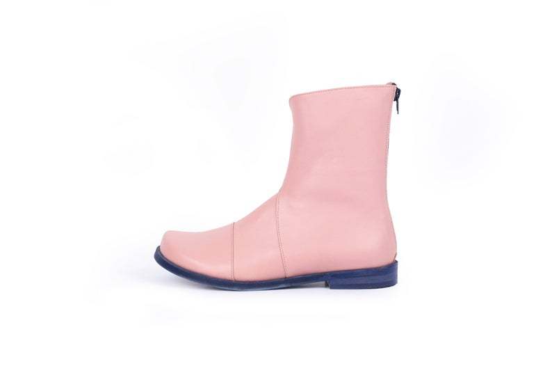 Made To Order Women's Pink Black Sole Flat Comfortable High Ankle Women's Boots