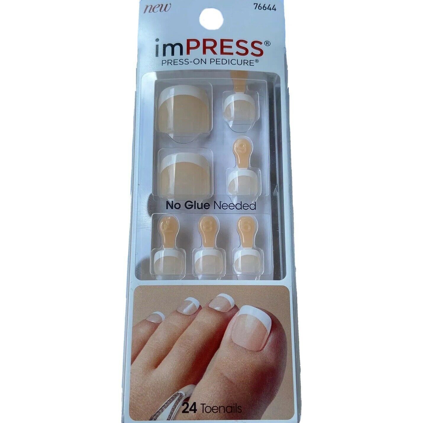 NEW Kiss Nails Impress Press On Pedicure Short Gel White French PressOn Nails