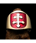 Nicely crafted Men&#39;s Statement Ring Shield shaped Red Cross Lorraine - $28.00