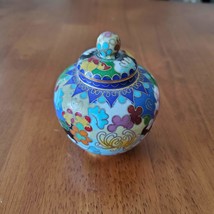 Cloisonne Ginger Jar, Miniature Asian Chinese Enamel Trinket Jar with Lid image 2