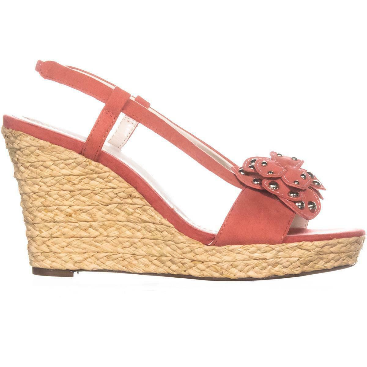 Anne Klein Marigold Suede Wedge Sandals 577, Coral, 6.5 US - Sandals ...