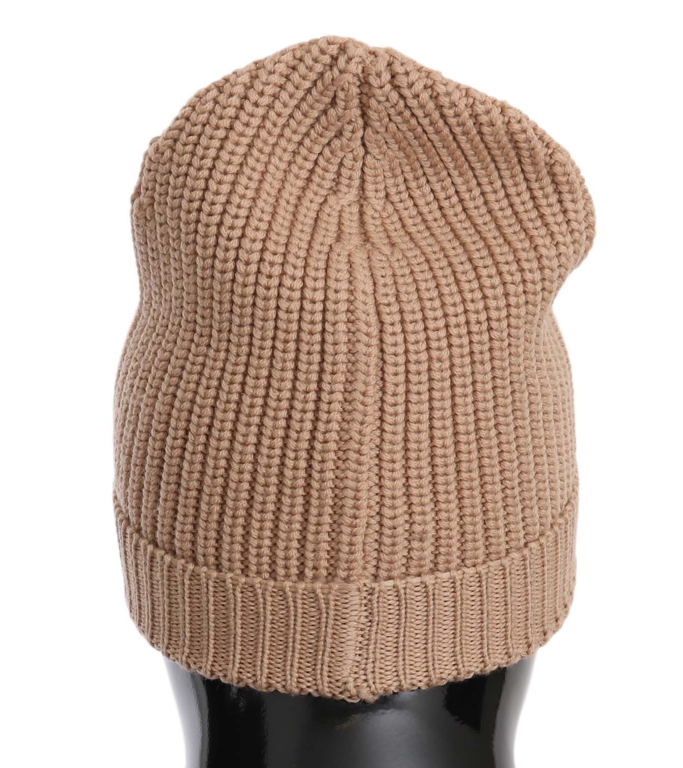 Beige Virgin Wool Knit Warm Winter Beanie Hat - Fashion