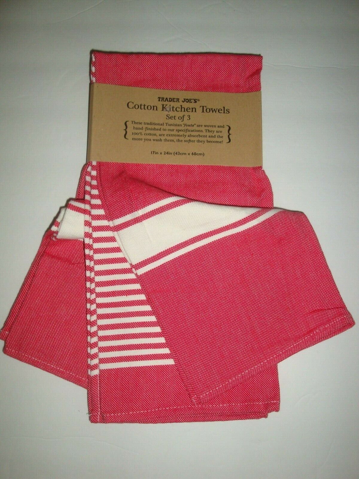 New Trader Joe's Fouta Cotton Kitchen Towels Set of 3 17" x 24" Red