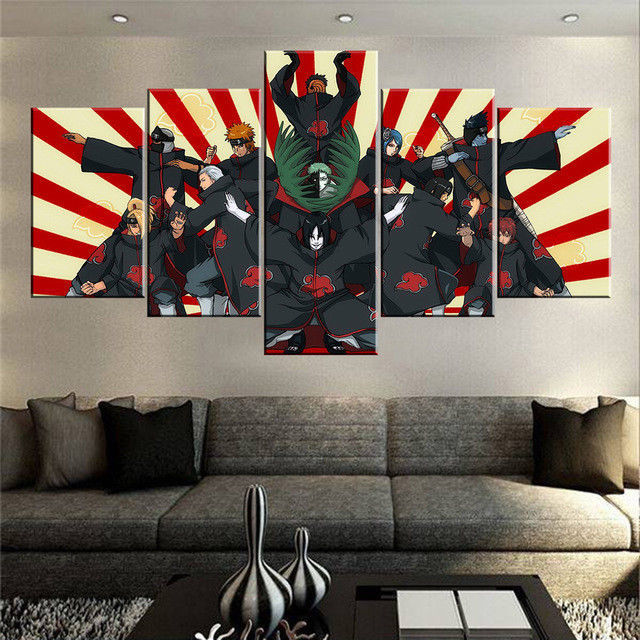 Naruto Akatsuki, 5 Panel Framed Canvas Poster Wall Art Posters & Prints