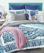 New Martha Stewart 2PC TWIN/TWINXL Blue Comforter Set 100% Cotton Mandala Design - $159.99