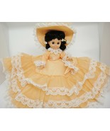 Gambina Doll Southern Belle Orange Dress Hat Parasol Black Hair Blue Sle... - $14.84