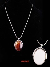 Flip Mirror necklace / agate cabochon / 2 sided compact / vintage pendan... - $85.00
