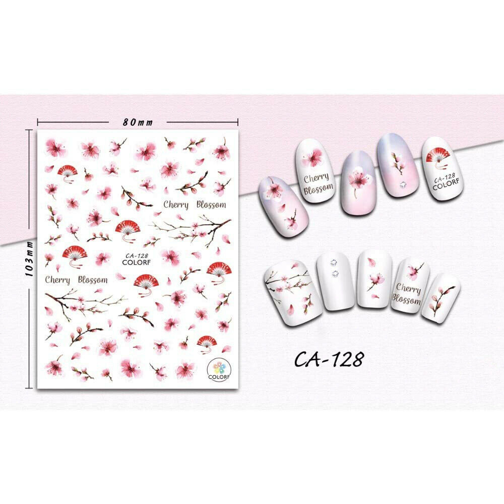 Nail Art 3D Decal Stickers White Red Cherry Blossom CA128