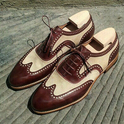 Two Tone Oxford Beige Maroon Premium Quality Lace Up Leather Men Dress Shoes
