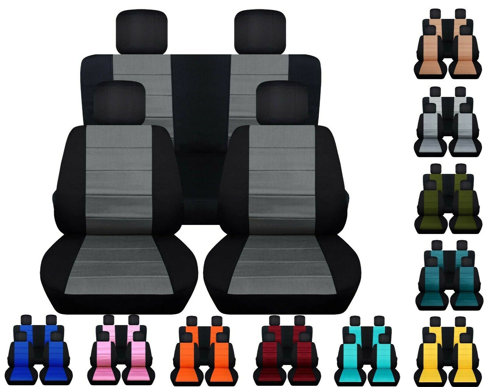 Front and Rear car seat covers Fits Jeep Wrangler JK 2007 to 2018   16 colors