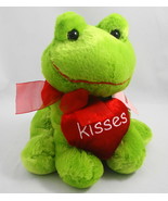 Plush Kelly Lime Green Frog Holding Red Valentine Heart Kisses Inter-Ame... - $5.93