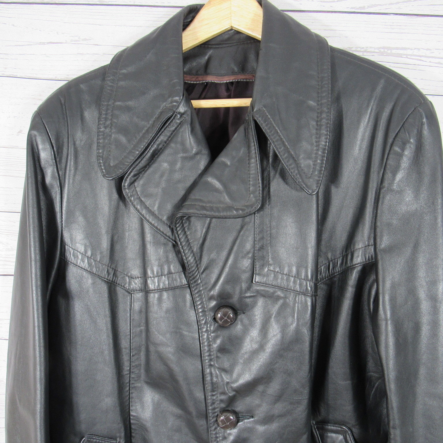 Sears Leather Jacket Mens Large L Black 2 Button Three Quarter Length ...