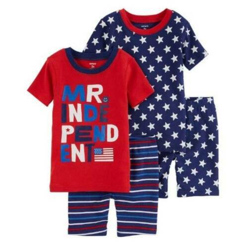 Boys Pajamas 4 Pc Carters July 4th Red Blue Shorts & Short Sleeve Shirt- 18 mths