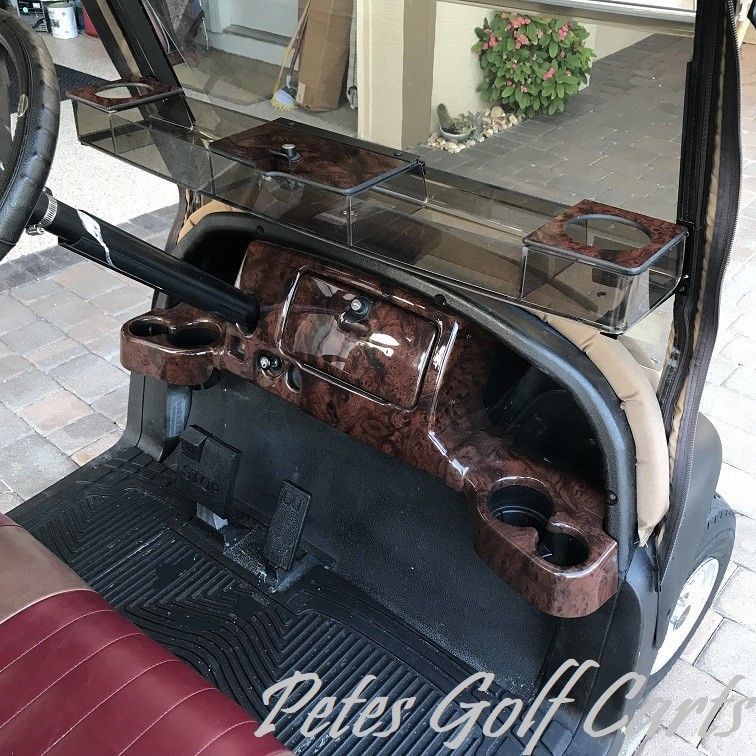 Club Car Precedent Golf Cart Dash Cover in Wood Grain w/ Locking Glove