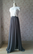 Side Slit Maxi Chiffon Skirt Dusty Blue Wedding Chiffon Bridesmaid Outfit Plus image 5