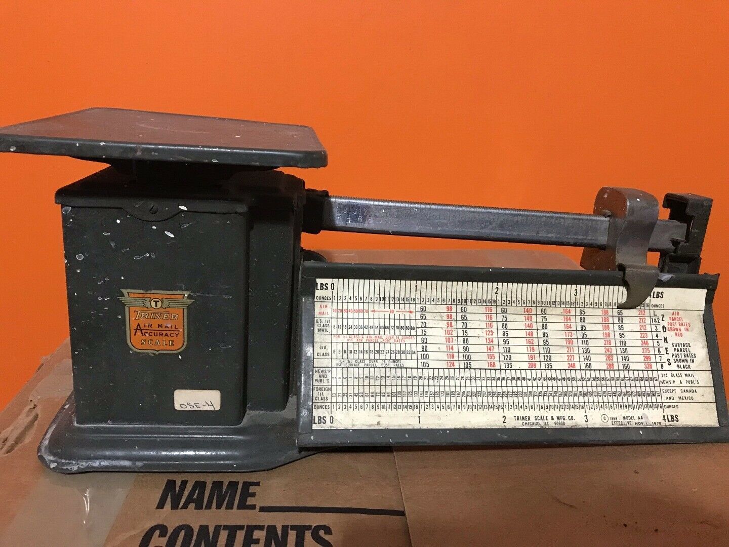 Vintage TRINER AIR MAIL SCALE 1970 4 pound Post Office Shipping Scales