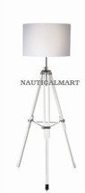 White Wood Tripod Floor Lamp For Living Room with White Cylinder Shade