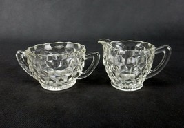 Vintage Jeanette Cubist Depression Glass Clear Sugar Bowl &amp; Creamer Pitcher - $14.65