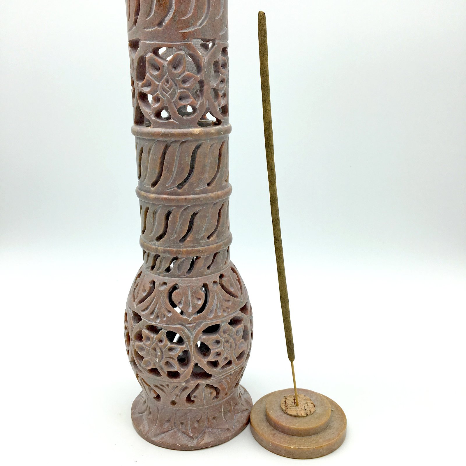 Soapstone Incense Tower Handmade HandCarved DecoratedIndian Marble