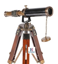 NauticalMart Vintage Antique Style Brass Telescope And Tripod Wooden Stand image 3