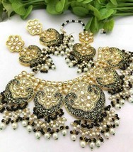 Indian Jewelry Black Bollywood Bridal Stylish Fancy Necklace Wedding Fashion Set - $55.96