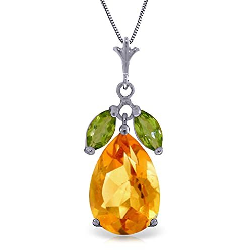 Galaxy Gold GG 14k 24 Solid White Gold Necklace with Citrine and Peridot Pendan