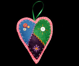 Country Patchwork Pink Heart Christmas Ornament Handcrafted - $10.95