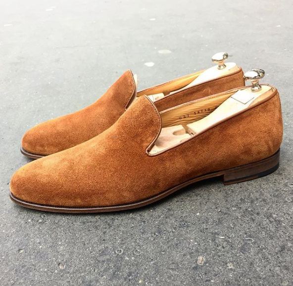 Handmade Men's Brown Slip Ons Loafer Suede Shoes