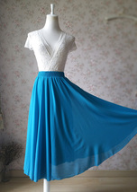 Blue Long Chiffon Skirt Women Summer Chiffon Skirt Chiffon Beach Skirt image 3