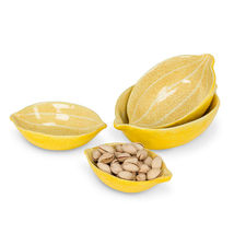 Nesting Serving Bowls Small Lemon Shaped Set of 4 Yellow Ceramic Citrus Pattern image 4
