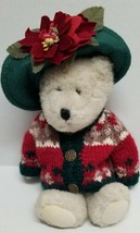 Boyds 10” Mrs Figgy Pudding Bear  917442 Green Red Sweater Hat Poinsettias 2001 - $8.71