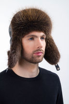 Natural Beaver Fur Ushanka Hat Leather Top Trapper Hat For a Men's image 4