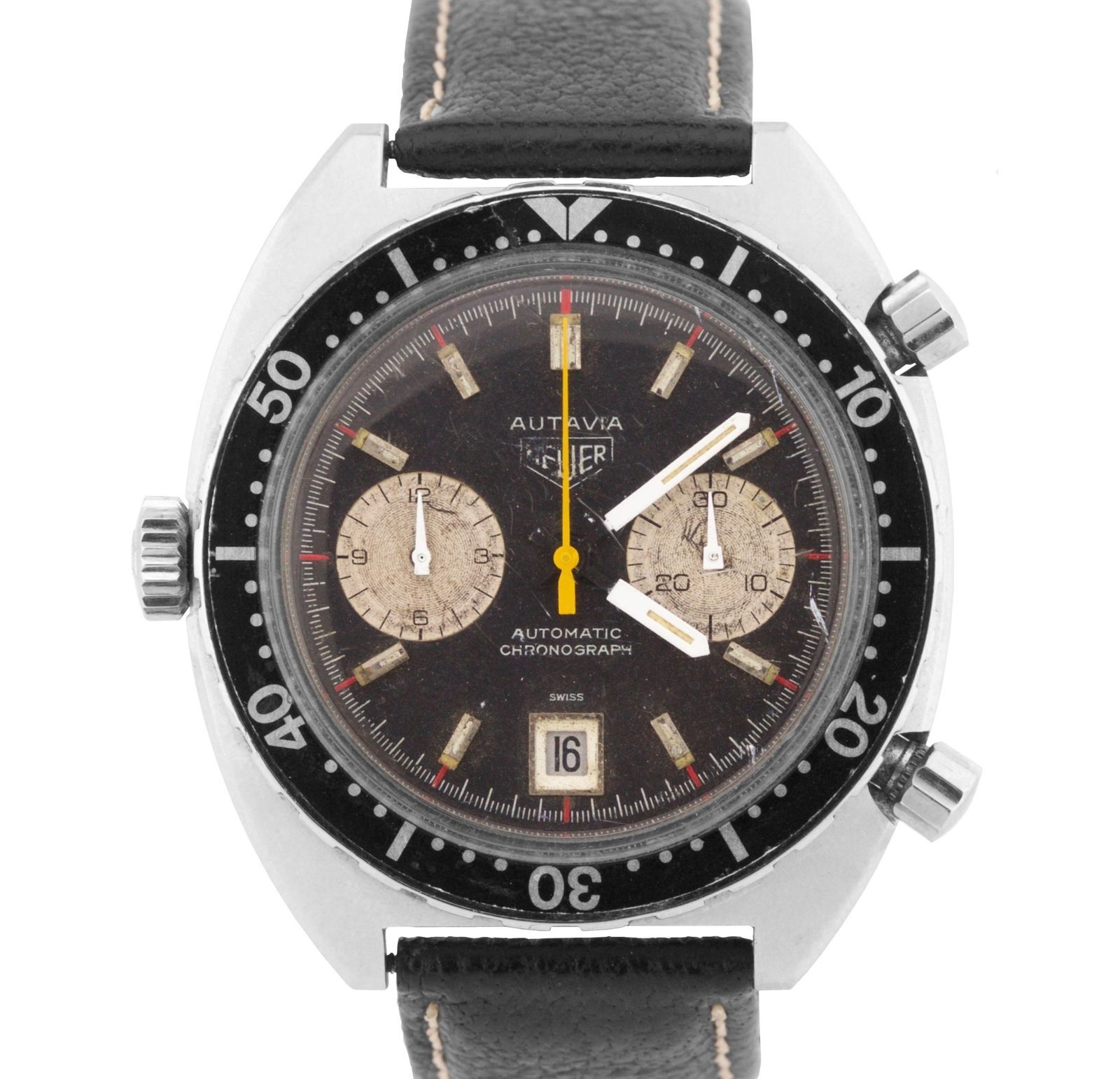 Heuer Autavia Viceroy Orange Steel Automatic Chronograph Calibre 11 Watch 1163 - Wristwatches