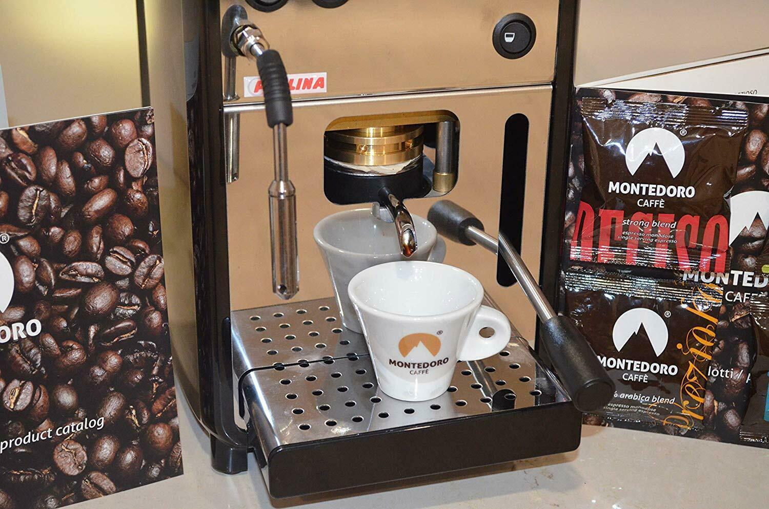 New Montedoro Pallina Black Espresso ESE Pods Machine with steam. Made