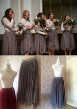 Women Gray Irregular Midi Tulle Skirt Gray Bridesmaid Midi Tulle Skirt Plus Size